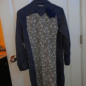 Jean Paparazzi Stripe Button up Slits dresss pit 20in 32 Long  Sz Lg